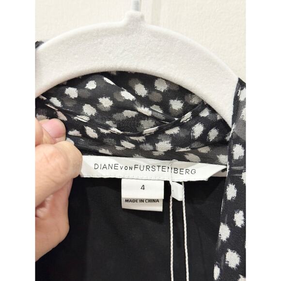 Diane von Furstenberg Arabella Polka Dot Sheer Sleeve Shirt Mini Dress Black 4 - Picture 5 of 6